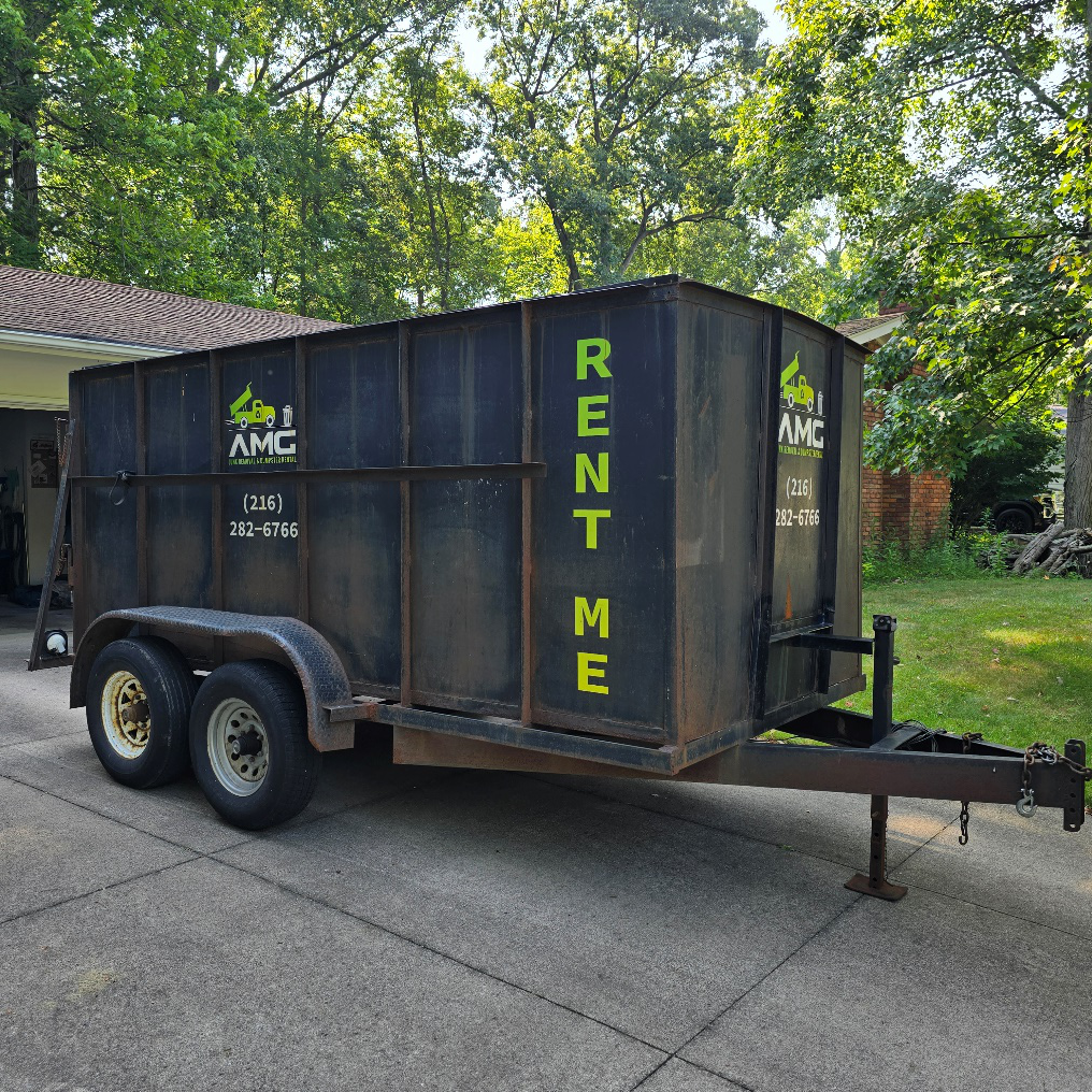 A commercial dumpster rental in Solon by AMG Junk Removal.