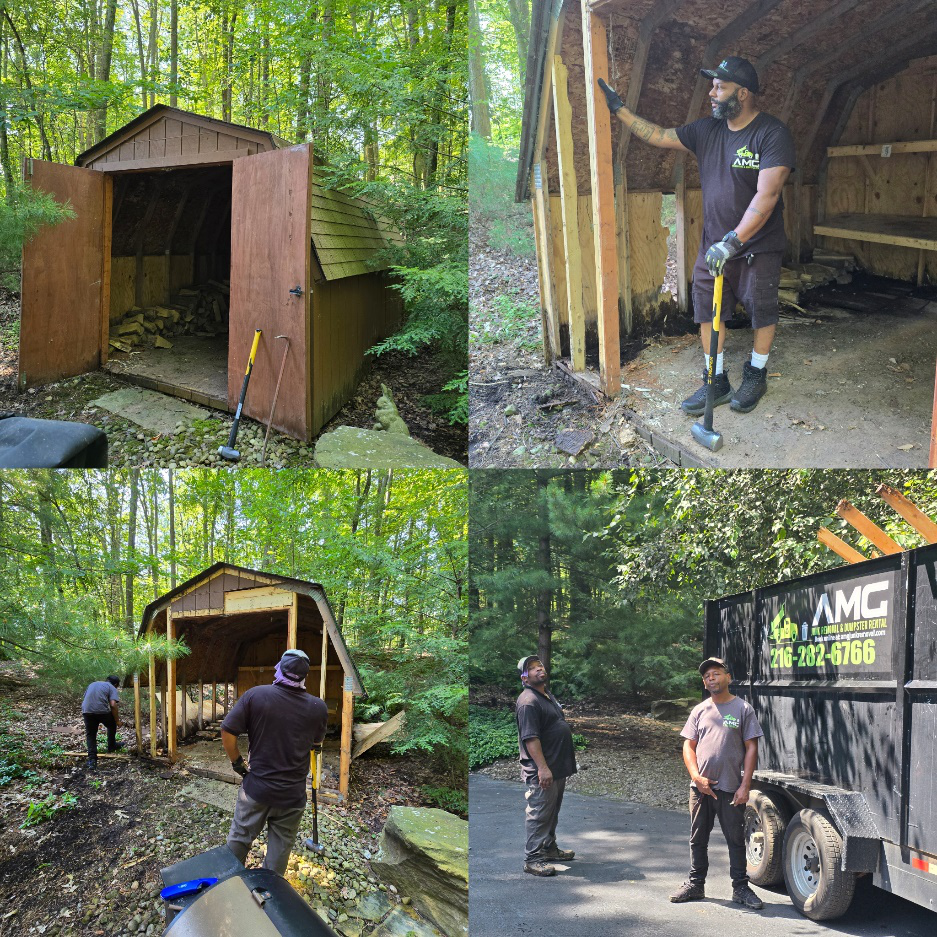 A shed removal by AMG Junk Removal.