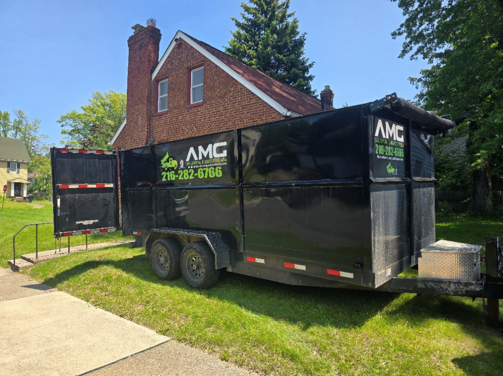 AMG Dumpster Rental serving a residential neighborhood in Cleveland, Ohio.